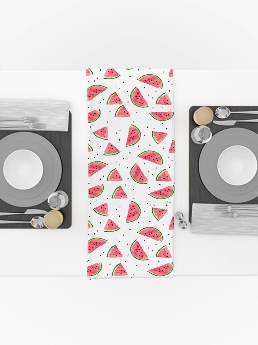 Karışık Karpuz Desenli Kadife Runner Beyaz 40x140 cm-2