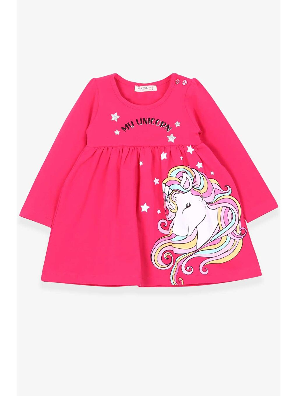 Breeze Fuşya Kız Bebek Uzun Kollu Elbise Unicorn Fuşya (2 Yaş)