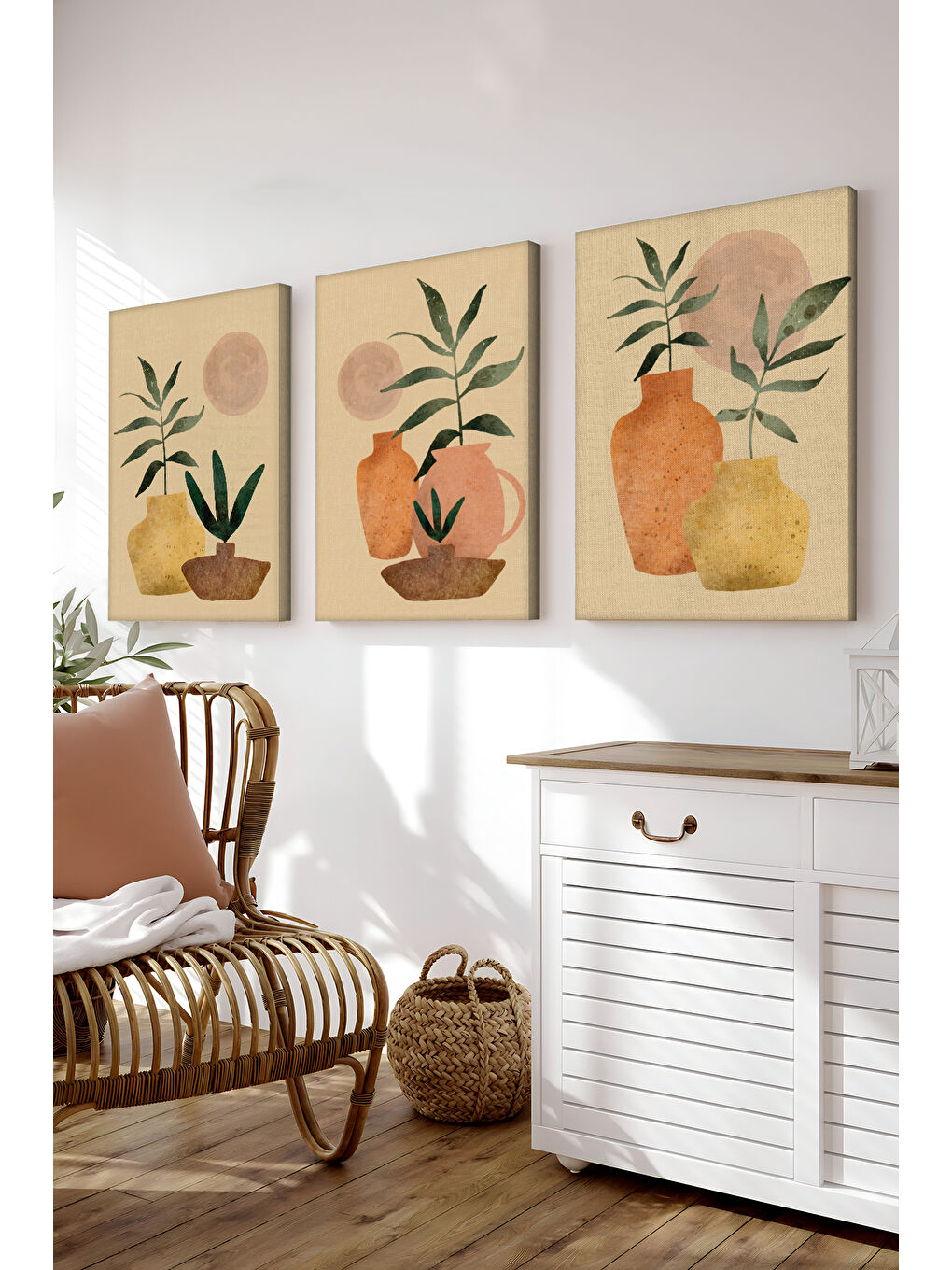 Beyaz Dekoratif 3 Parça Kanvas Tablo - 3CNVS19 - 20 x 30