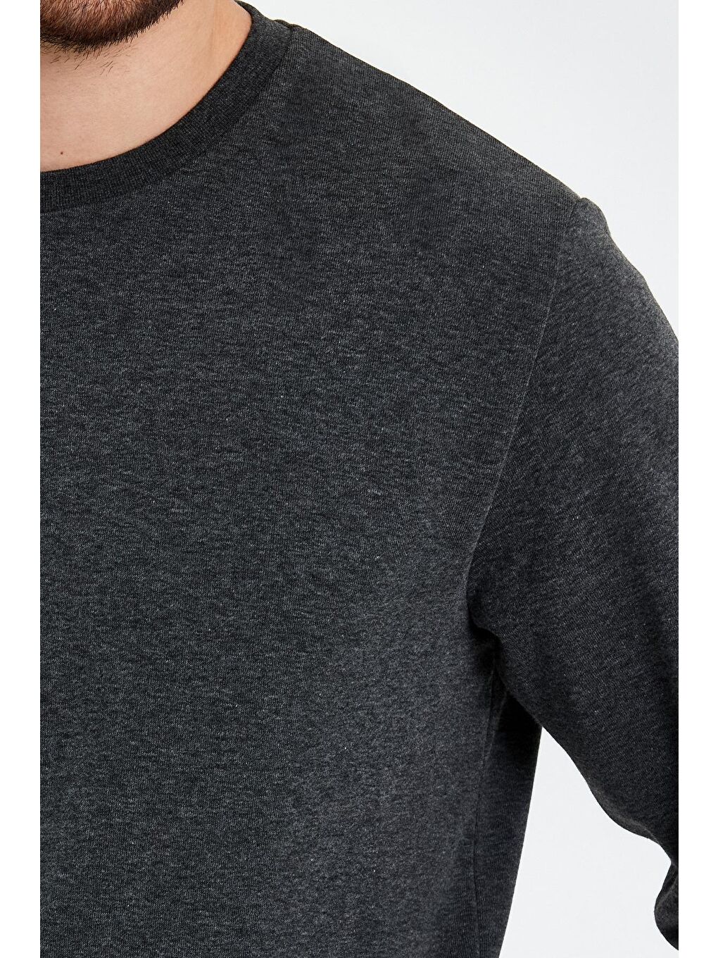 Antrasit Bisiklet Yaka Basic İnce Erkek Sweatshirt-2