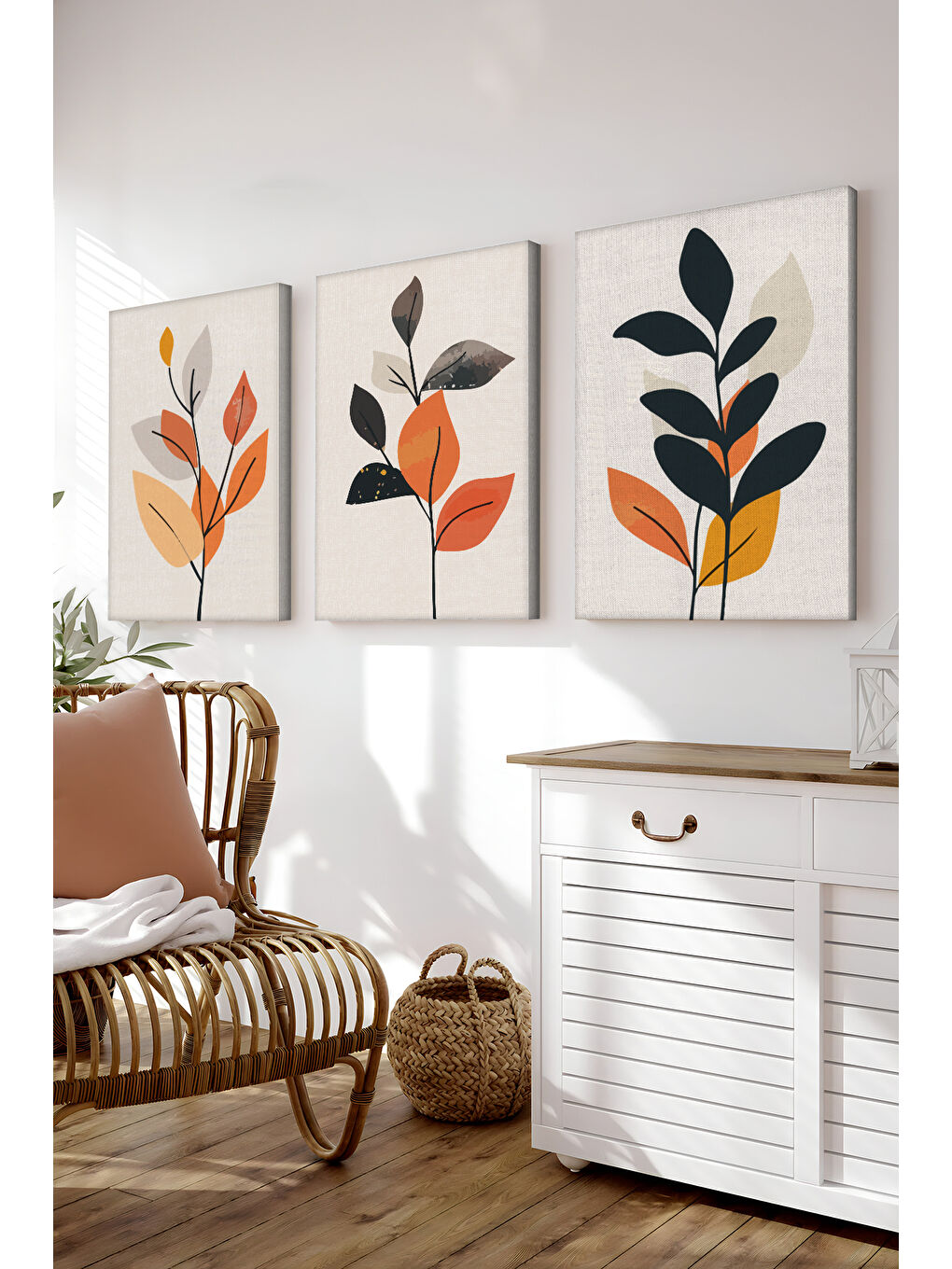 Beyaz Dekoratif 3 Parça Kanvas Tablo - 3CNVS21 - 20 x 30