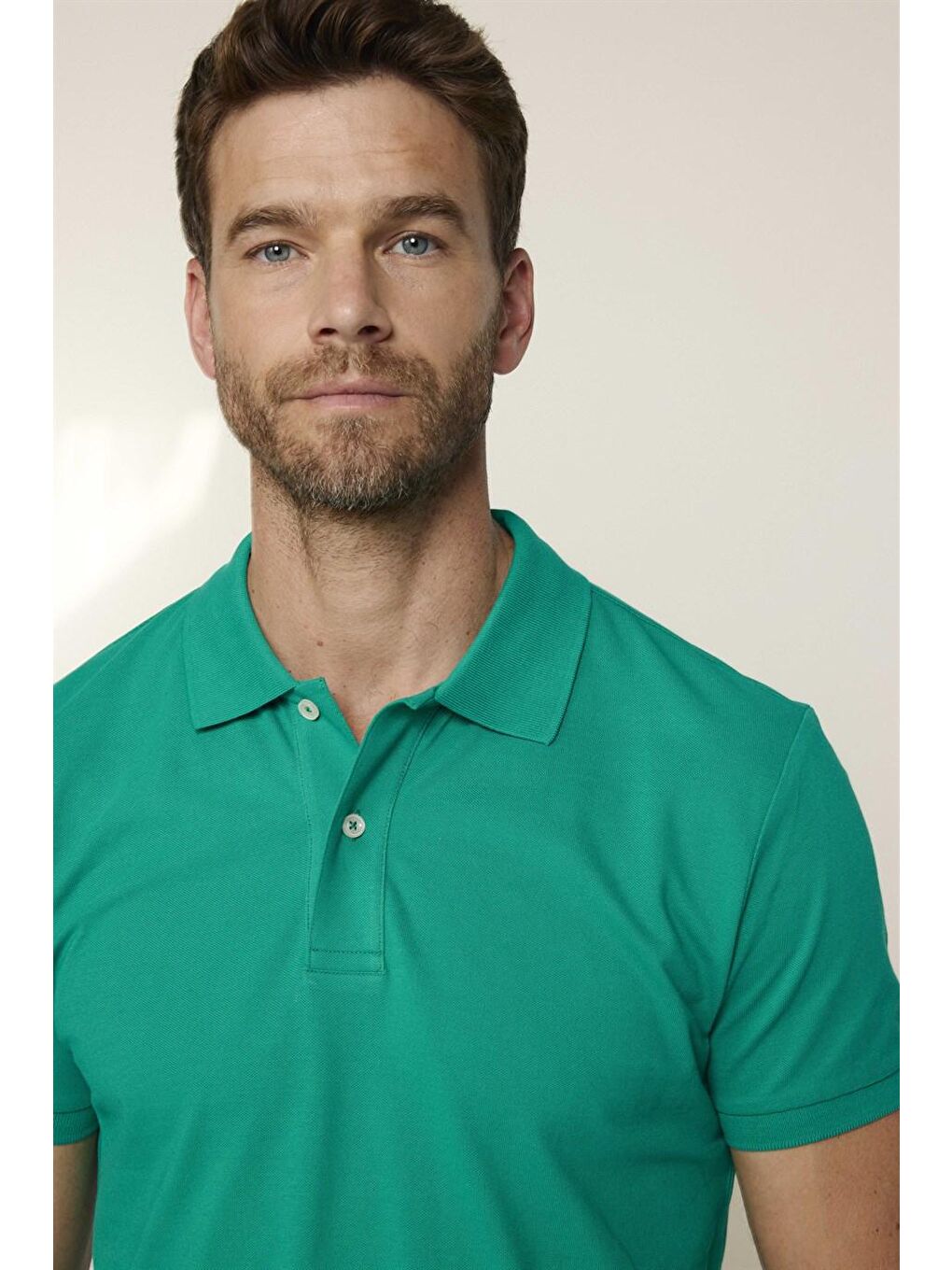 Erkek Polo Yaka Slim Fit Düz Pamuk Pike Yeşil Tişört