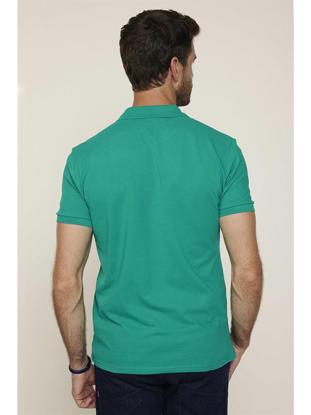 Erkek Polo Yaka Slim Fit Düz Pamuk Pike Yeşil Tişört-4