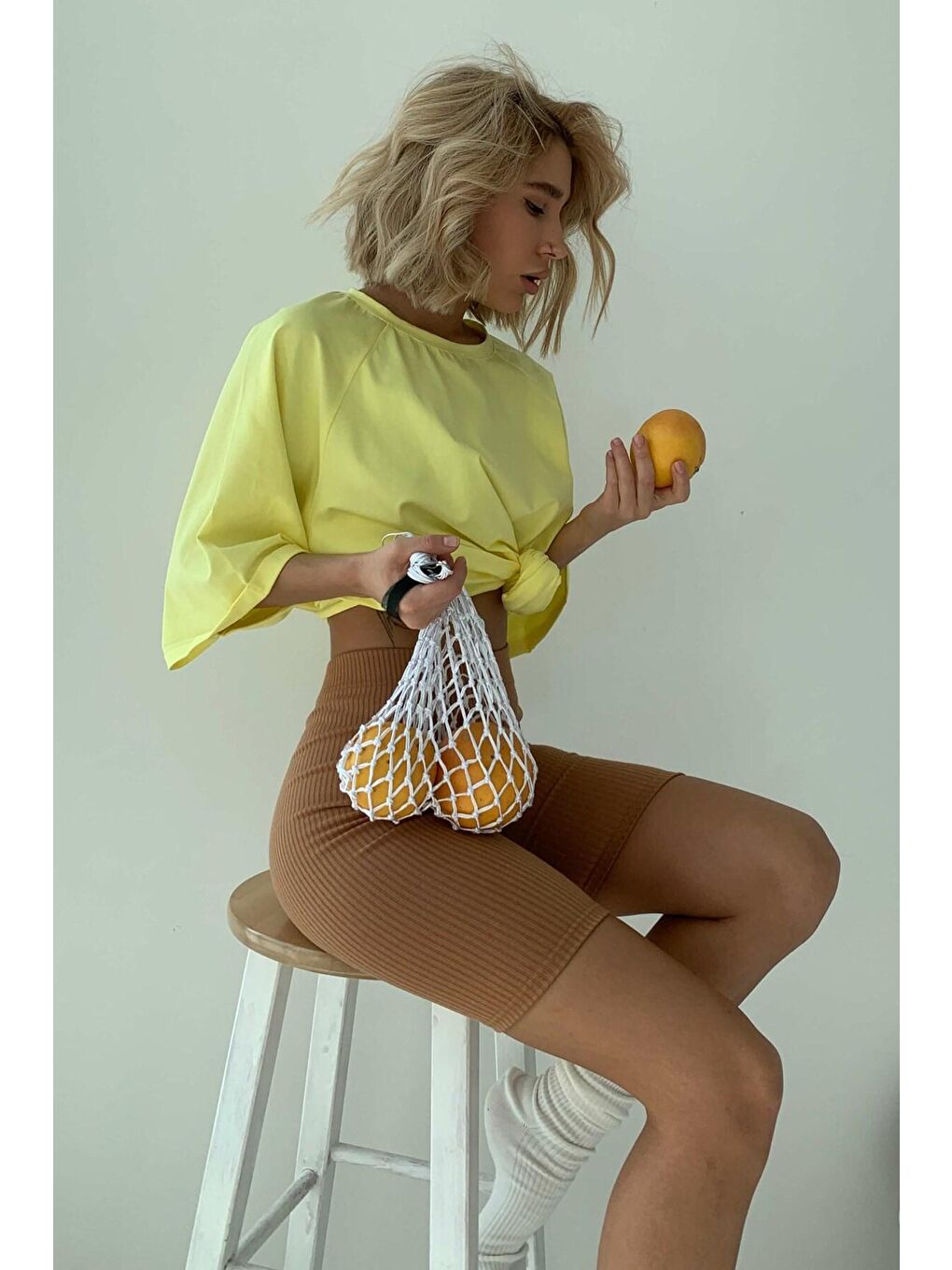 Madmext Sari Sarı Oversize Basic Kadın Tişört - 2