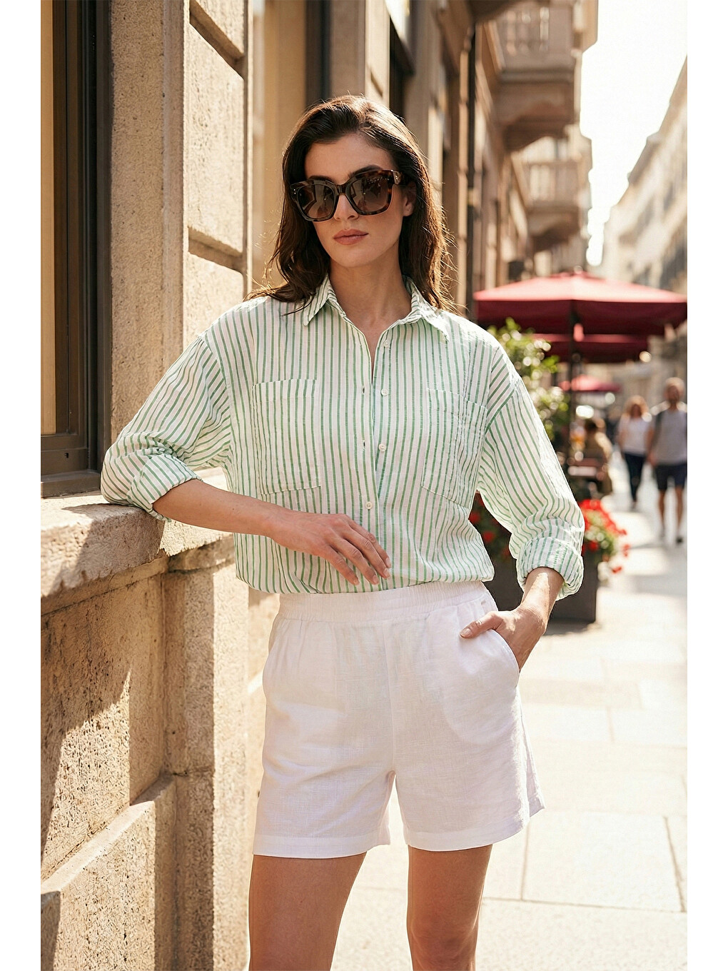 Yeşil Regular Fit Uzun Kollu Çizgili Gömlek 6772875