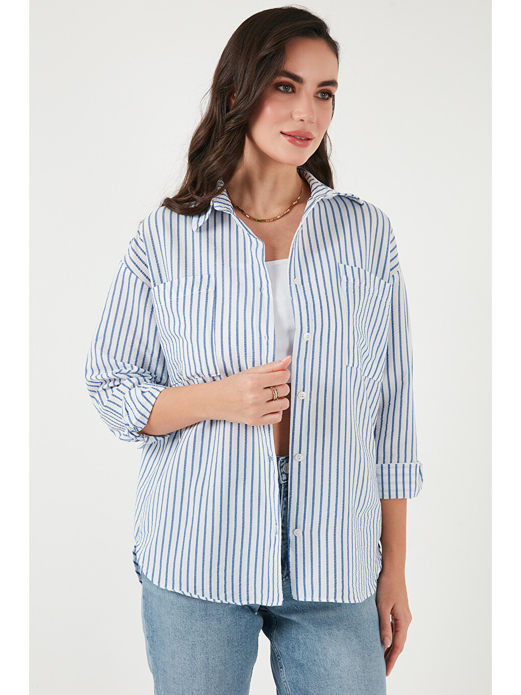 İndigo Regular Fit Uzun Kollu Çizgili Gömlek 6772875-1