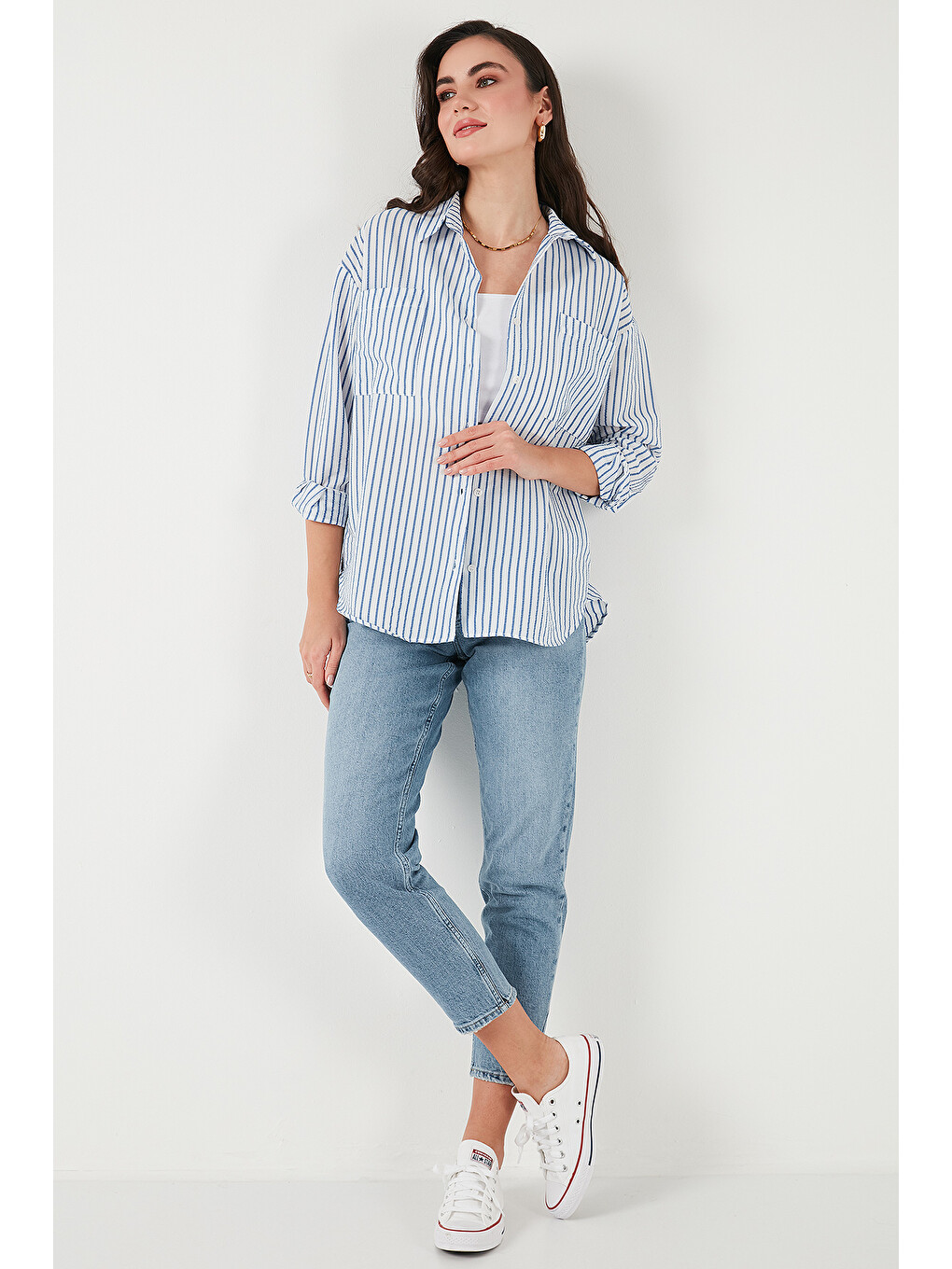 İndigo Regular Fit Uzun Kollu Çizgili Gömlek 6772875-2