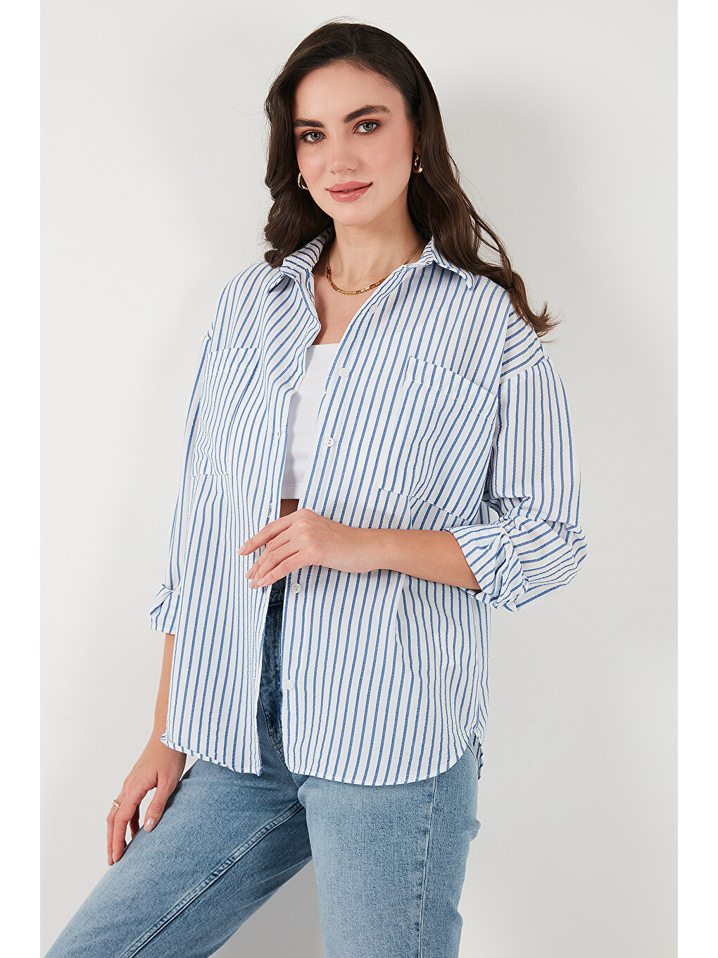 İndigo Regular Fit Uzun Kollu Çizgili Gömlek 6772875-3