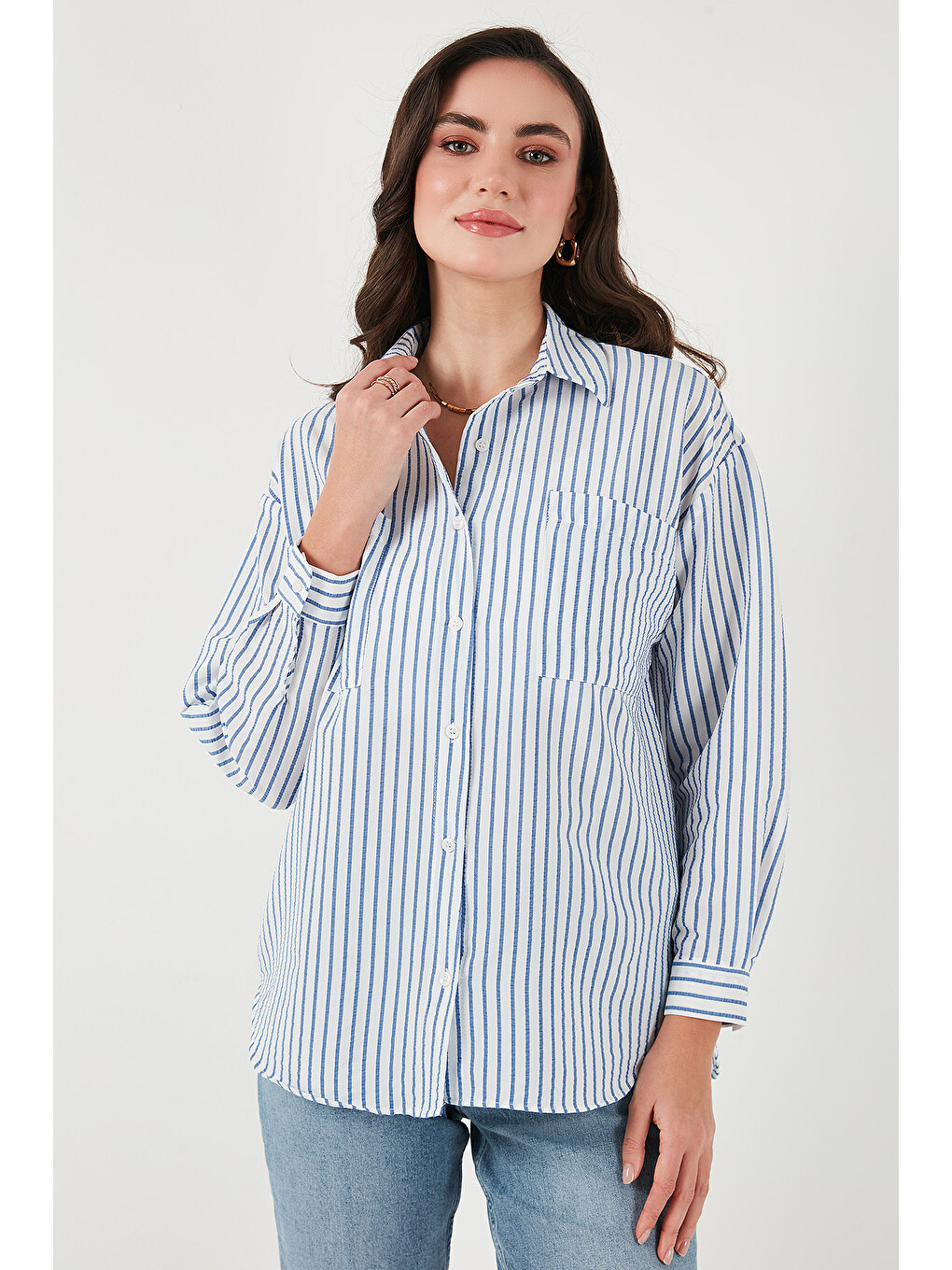 İndigo Regular Fit Uzun Kollu Çizgili Gömlek 6772875-4