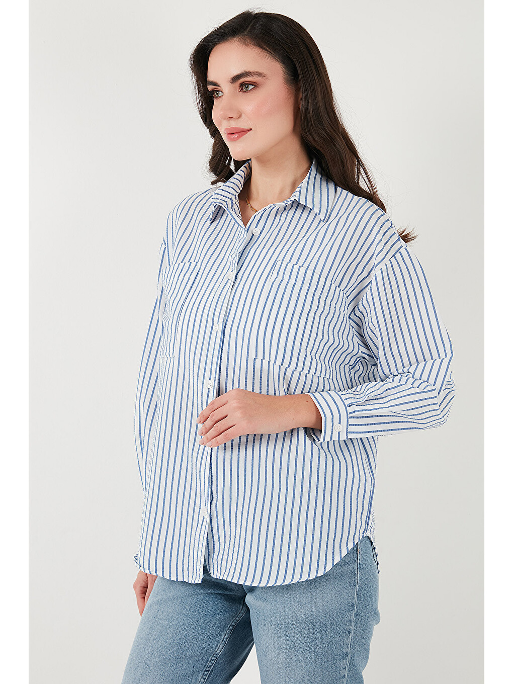 İndigo Regular Fit Uzun Kollu Çizgili Gömlek 6772875-5