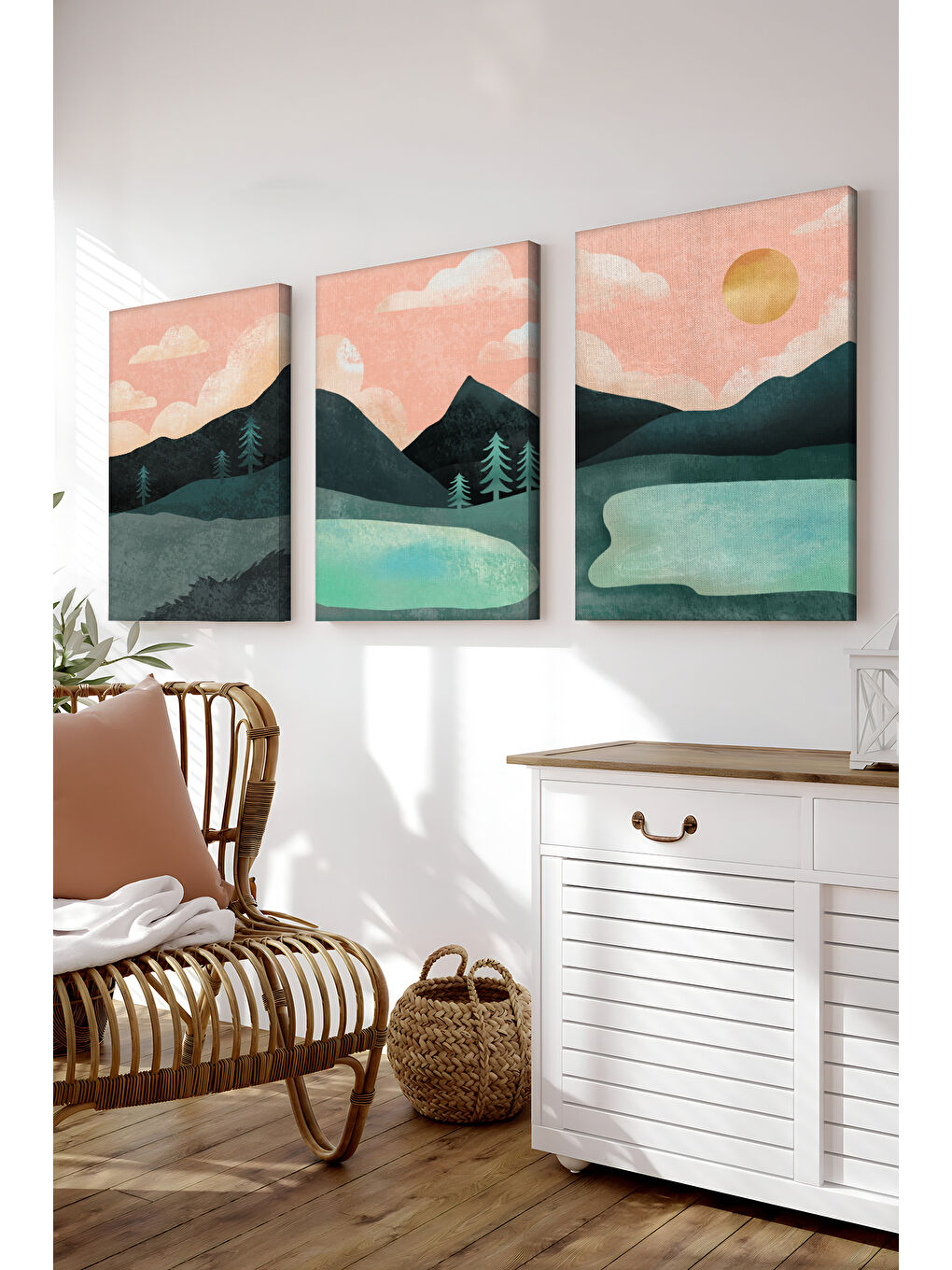 Beyaz Dekoratif 3 Parça Kanvas Tablo - 3CNVS5 - 40 x 60