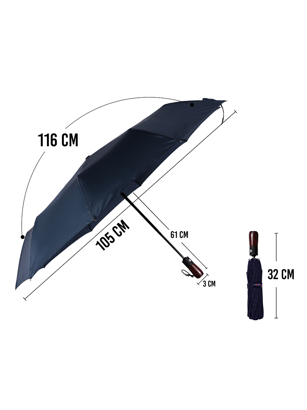 Biggdesign Moods Up Premium Ahşap Saplı Lacivert Otomatik Şemsiye-1
