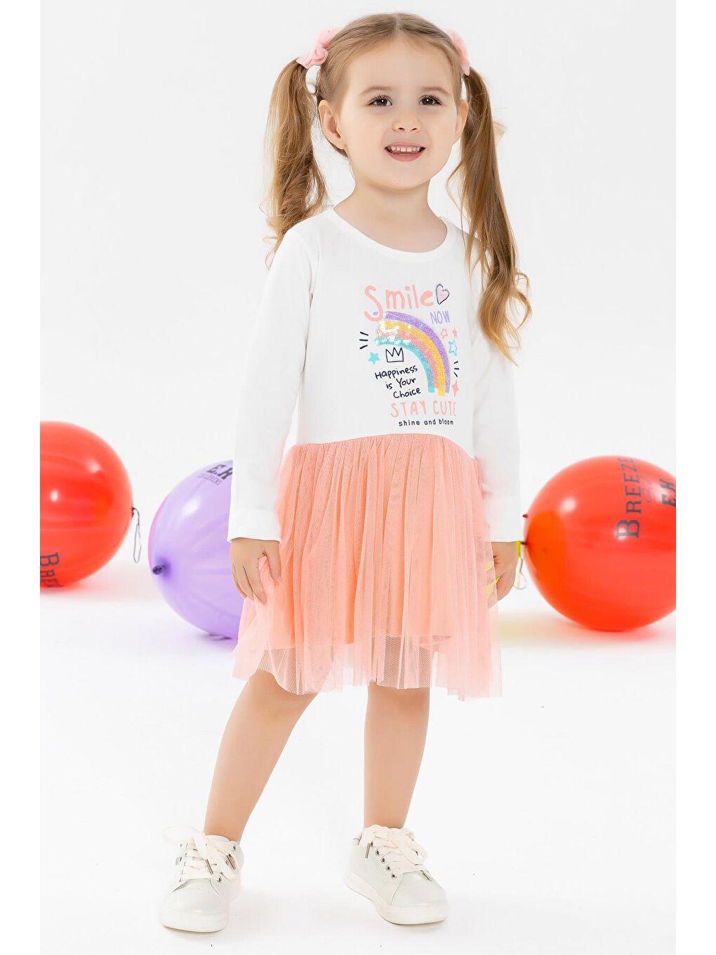 Kız Bebek Uzun Kollu Elbise  Baskılı Ekru (1.5 Yaş)-1