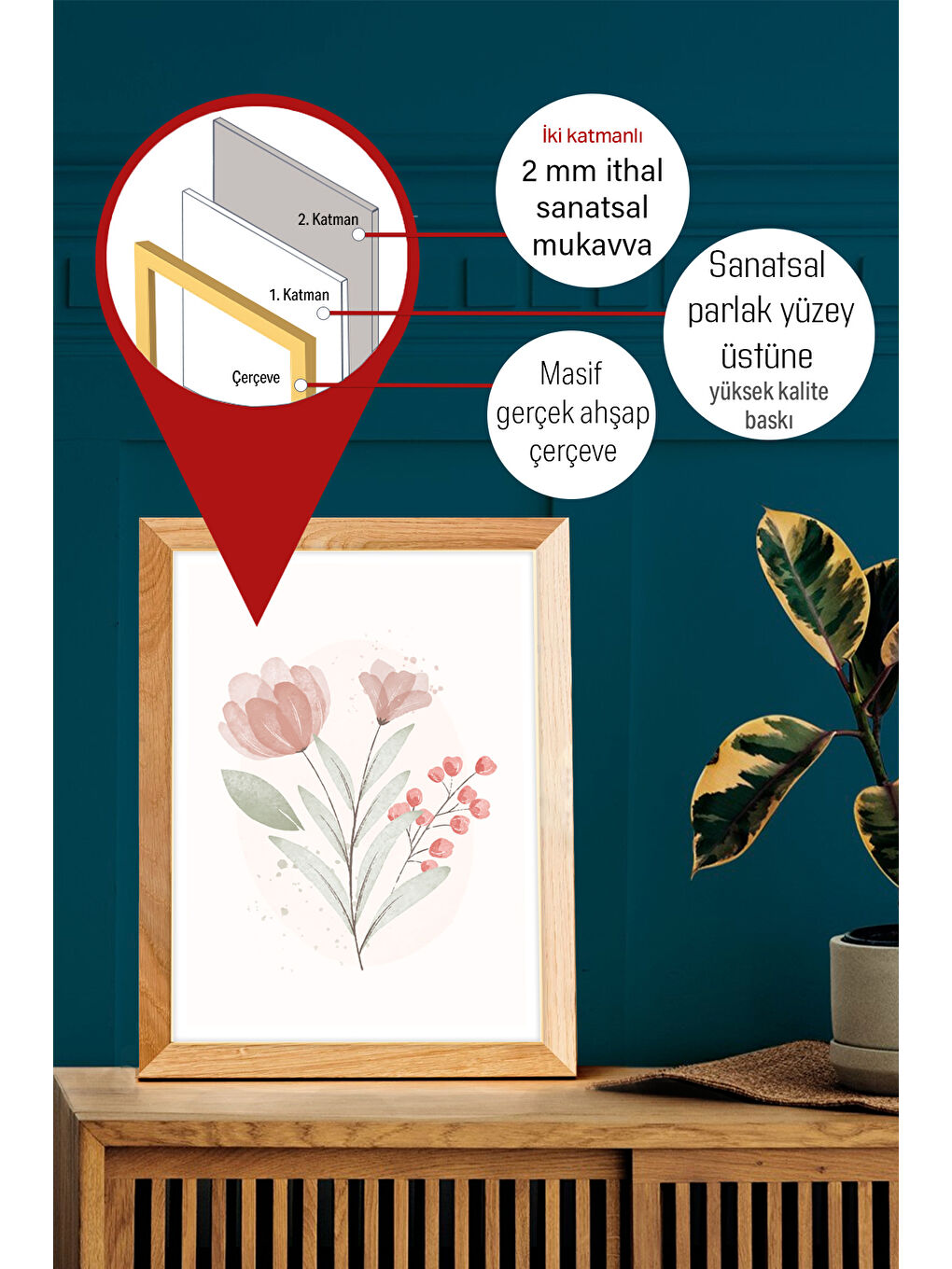 Beyaz Gerçek Ahşap Çerçeveli 3 Parça 3D Poster Tablo Seti - 3DARTSOHOSET100-2030-1