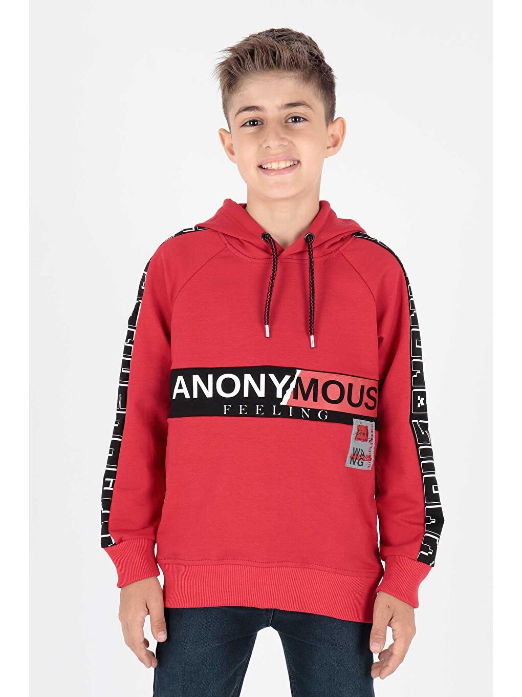 Kırmızı Erkek Çocuk Anonymous Baskılı Trend Sweatshirt Ak15177