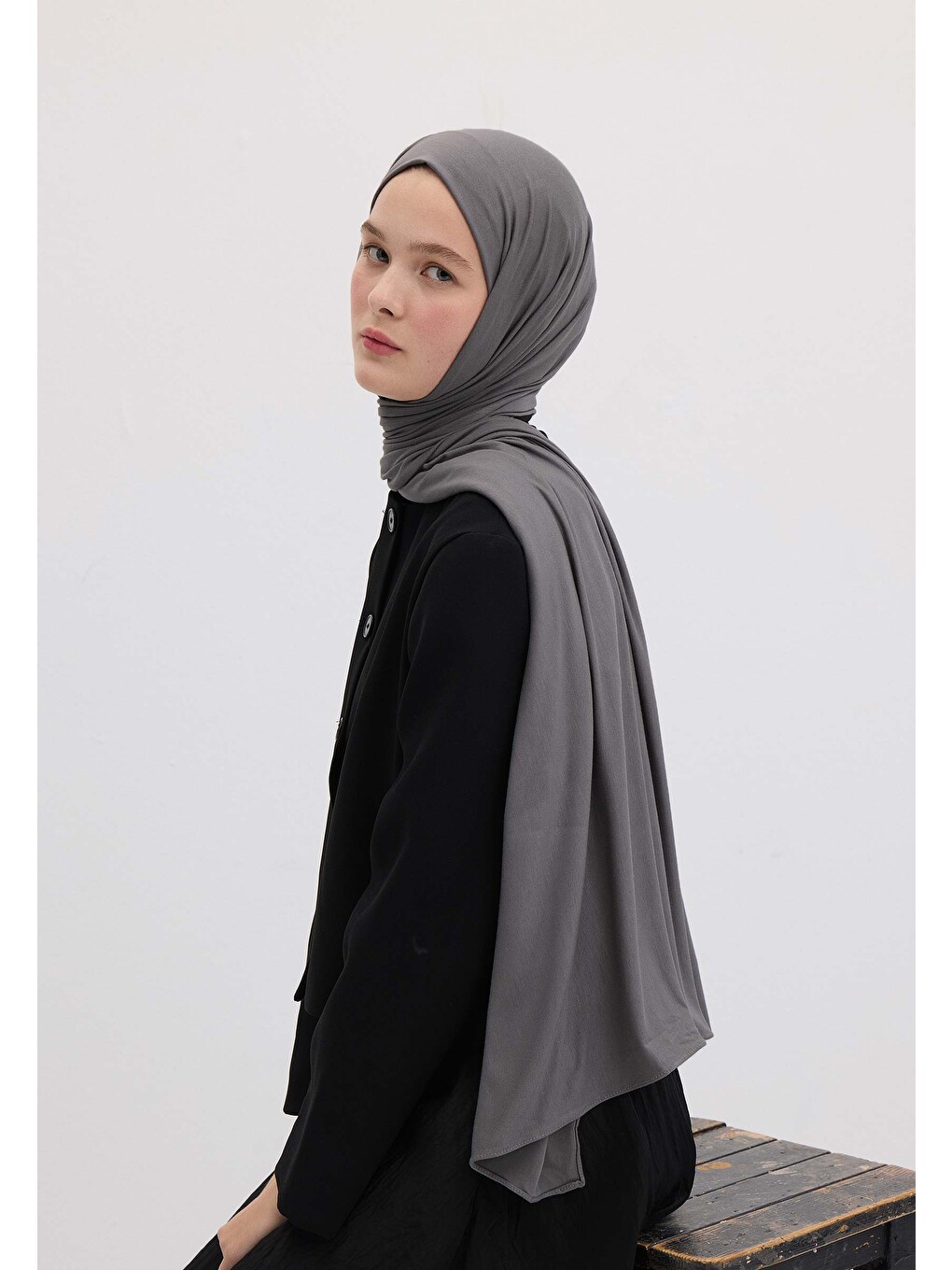 Gri Bambu Penye Şal Koyu Grı-1