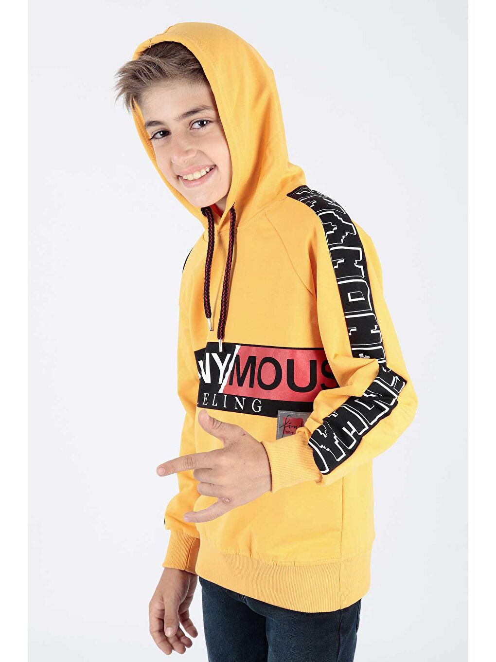 Sarı Erkek Çocuk Anonymous Baskılı Trend Sweatshirt Ak15177