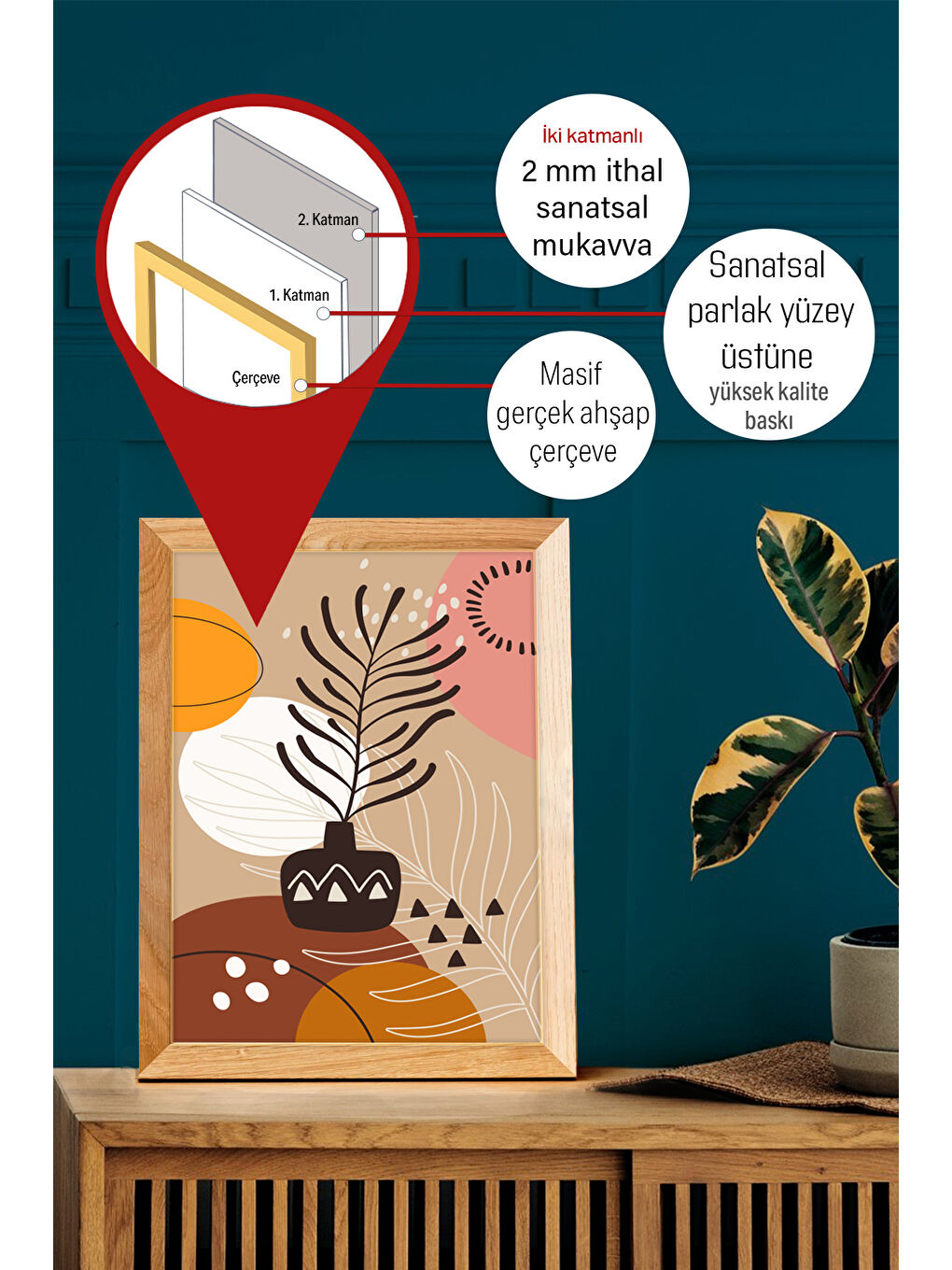 Beyaz Gerçek Ahşap Çerçeveli 3 Parça 3D Poster Tablo Seti - 3DARTSOHOSET117-3348-1