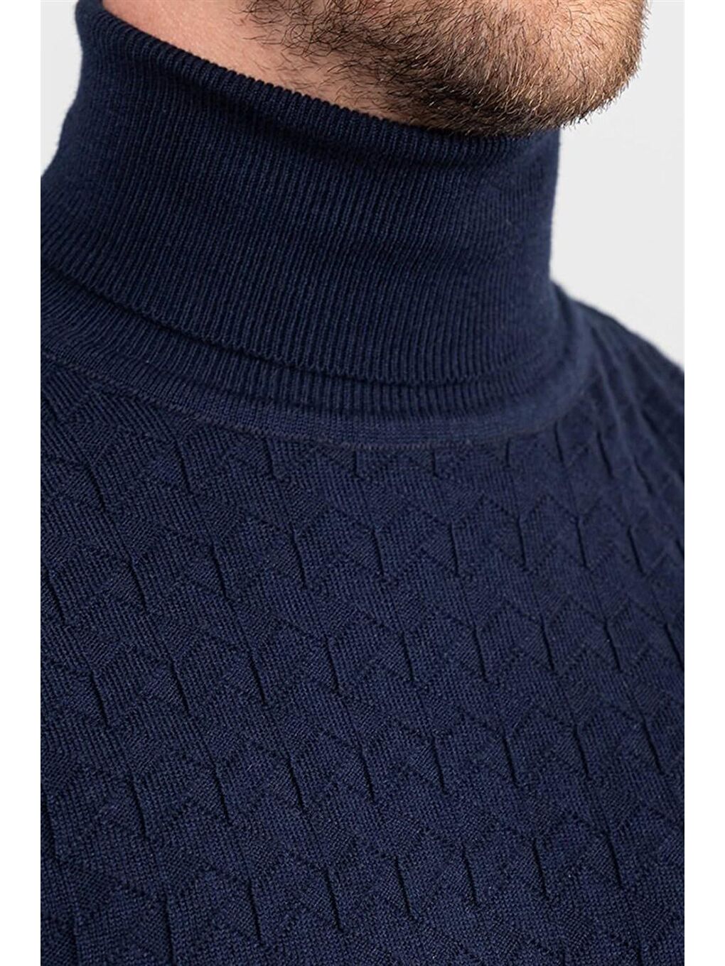 Slim Fit Tam Balıkçı Yaka İnce Yün Erkek Lacivert Kazak-2