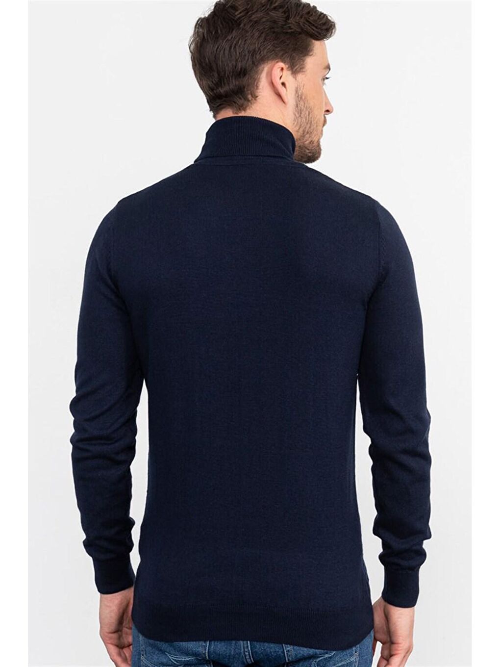 Slim Fit Tam Balıkçı Yaka İnce Yün Erkek Lacivert Kazak-3