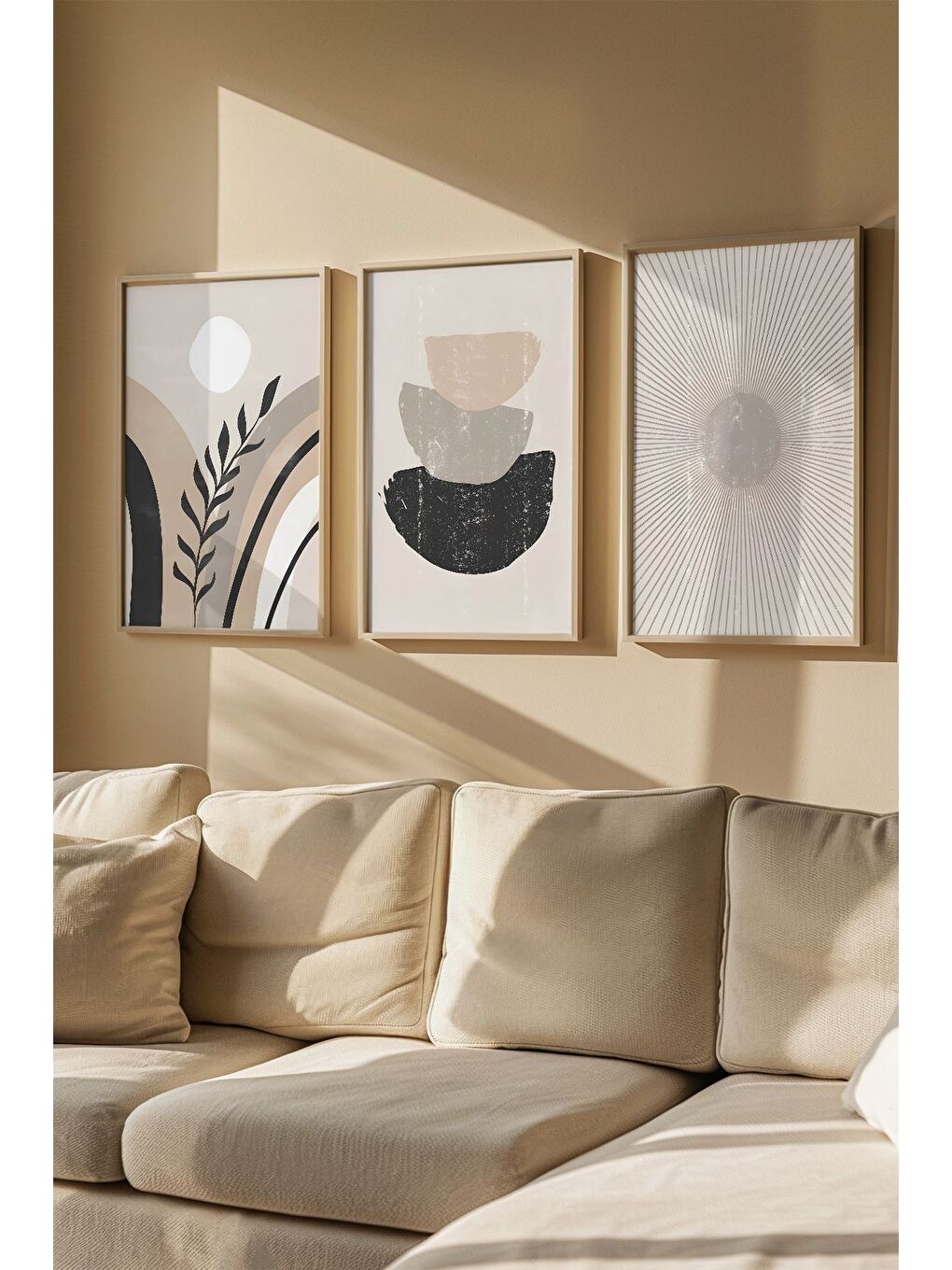 Beyaz Gerçek Ahşap Çerçeveli 3 Parça 3D Poster Tablo Seti - 3DARTSOHOSET131-3348-1