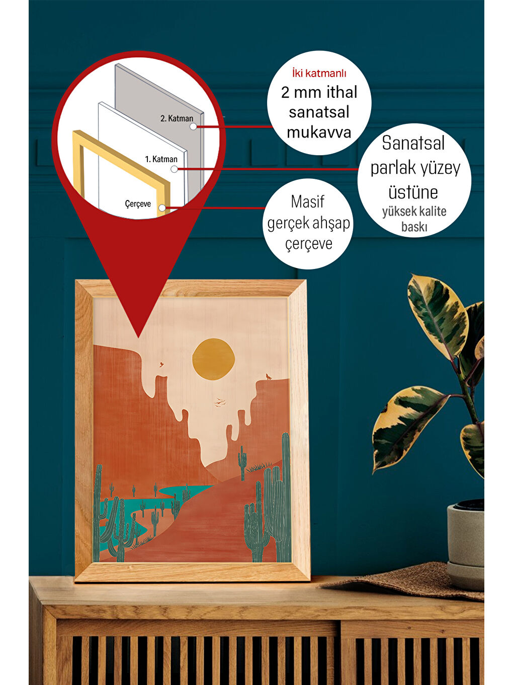 Beyaz Gerçek Ahşap Çerçeveli 3 Parça 3D Poster Tablo Seti - 3DARTSOHOSET13-3348-1