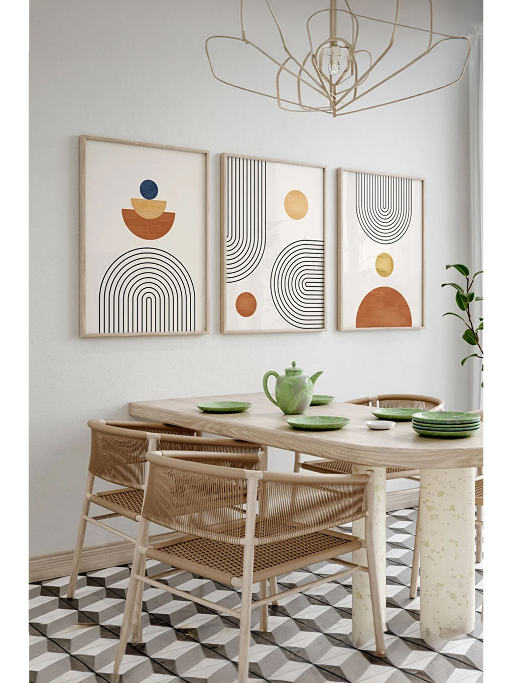 Beyaz Gerçek Ahşap Çerçeveli 3 Parça 3D Poster Tablo Seti - 3DARTSOHOSET16-3348