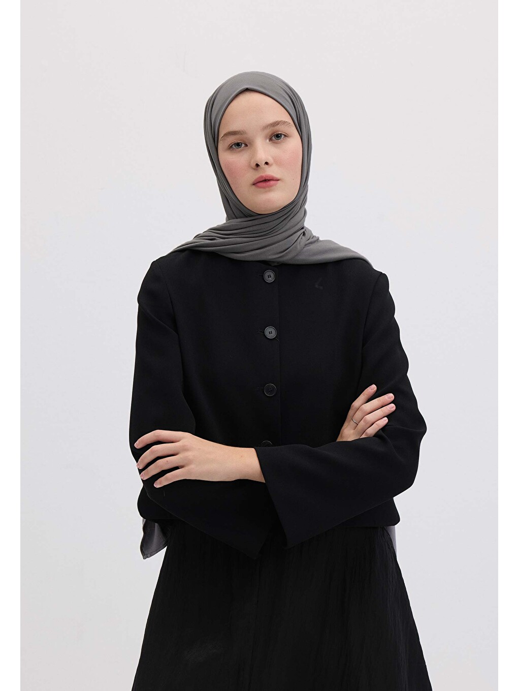 Gri Bambu Penye Şal Koyu Grı-3