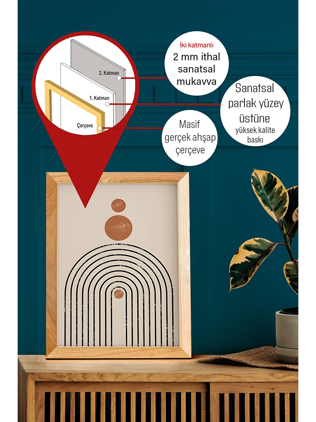 Beyaz Gerçek Ahşap Çerçeveli 3 Parça 3D Poster Tablo Seti - 3DARTSOHOSET24-3348-1