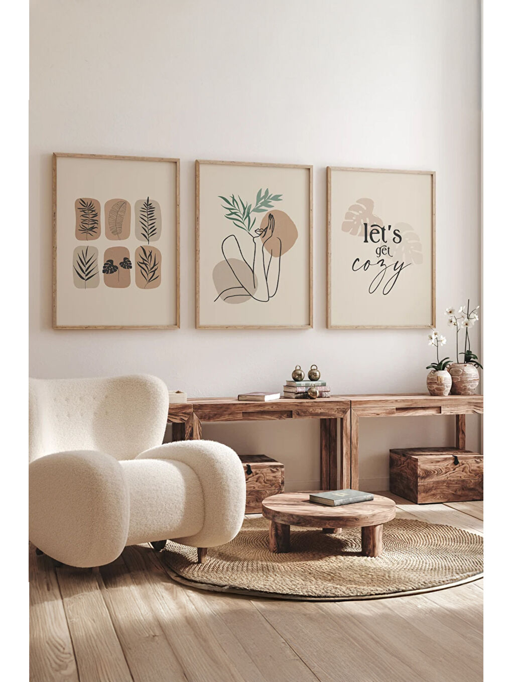 Beyaz Gerçek Ahşap Çerçeveli 3 Parça 3D Poster Tablo Seti - 3DARTSOHOSET26-1520