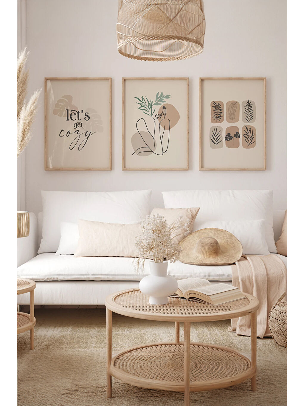 Beyaz Gerçek Ahşap Çerçeveli 3 Parça 3D Poster Tablo Seti - 3DARTSOHOSET26-1520-1