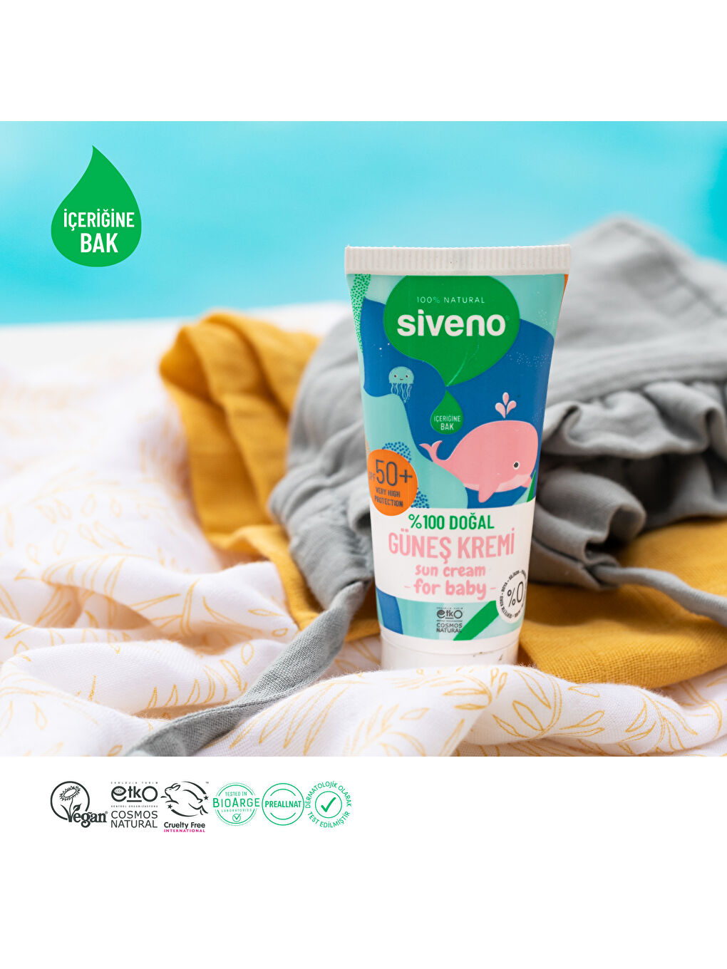 %100 Doğal Bebek Güneş Kremi Leke Karşıtı Antioksidan Nemlendirici Vegan UVA UVB SPF 50+ 50 ml-1