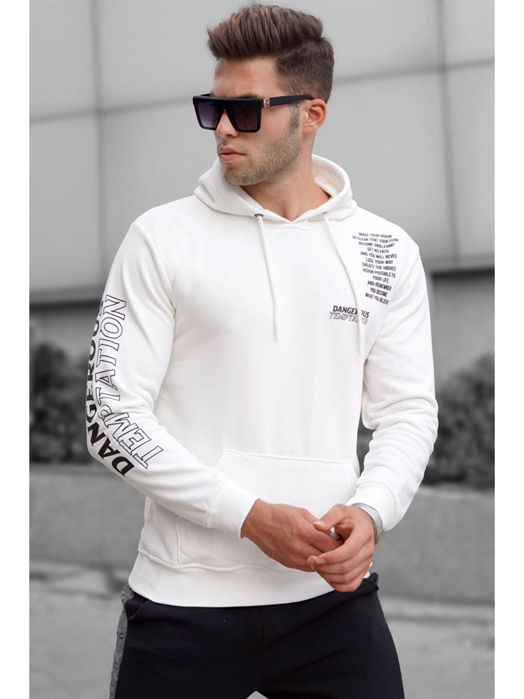 Madmext Ekru Baskılı Erkek Sweatshirt 5313 - 1