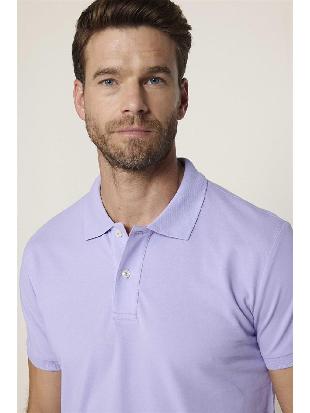 Erkek Slim Fit Dar Kesim %100 Pamuk Düz Pike Mor Polo Yaka Tişört