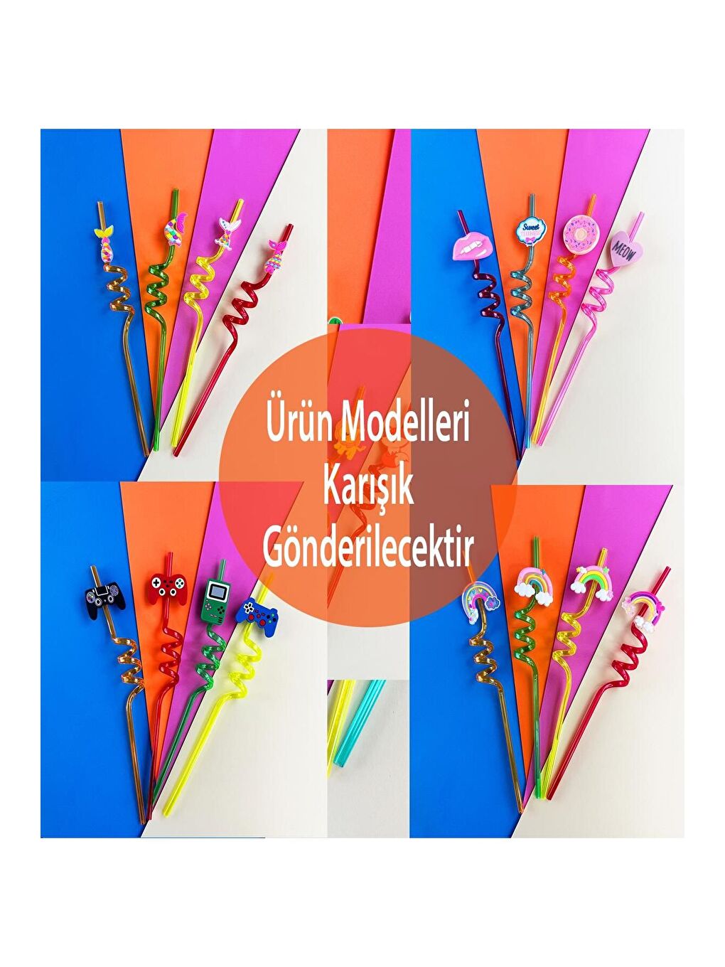 Renksiz 4 lü Figürlü Plastik Pipet Seti-2