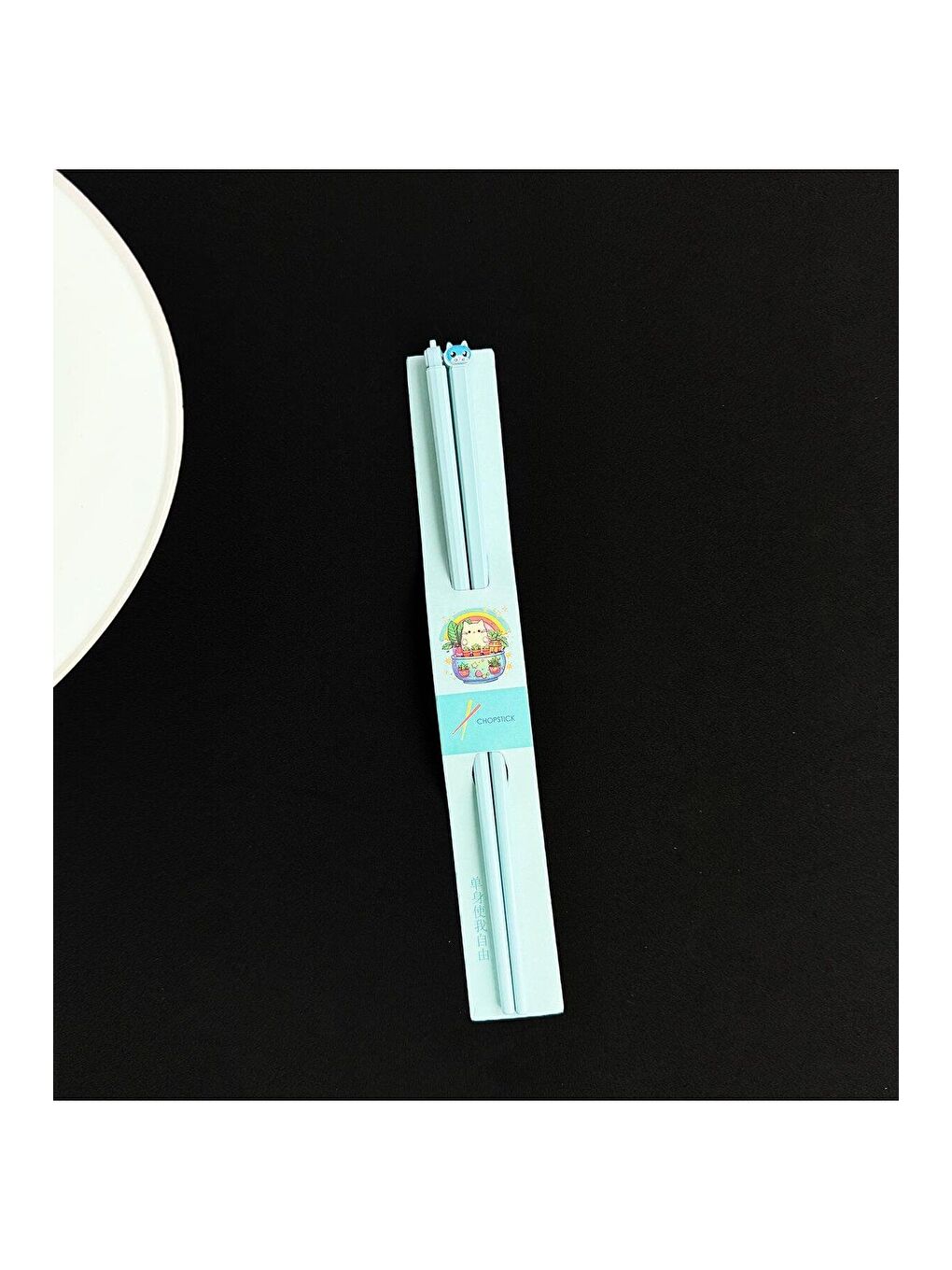 BAM HEDİYELİK EŞYA Mavi Kedi Figürlü Metal Chopstick