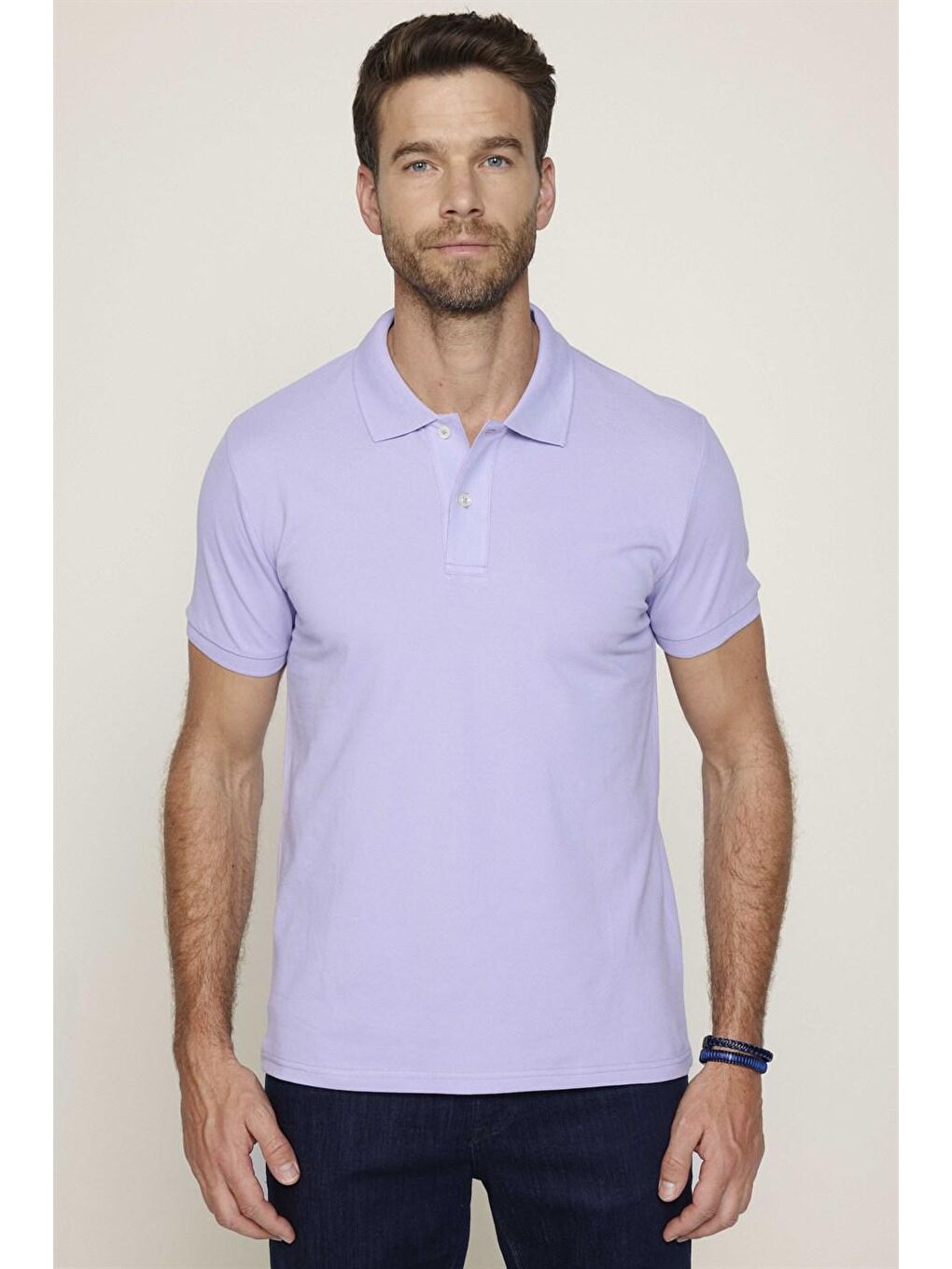 Erkek Slim Fit Dar Kesim %100 Pamuk Düz Pike Mor Polo Yaka Tişört-2
