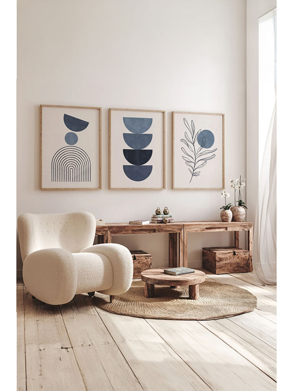 Beyaz Gerçek Ahşap Çerçeveli 3 Parça 3D Poster Tablo Seti - 3DARTSOHOSET42-3348