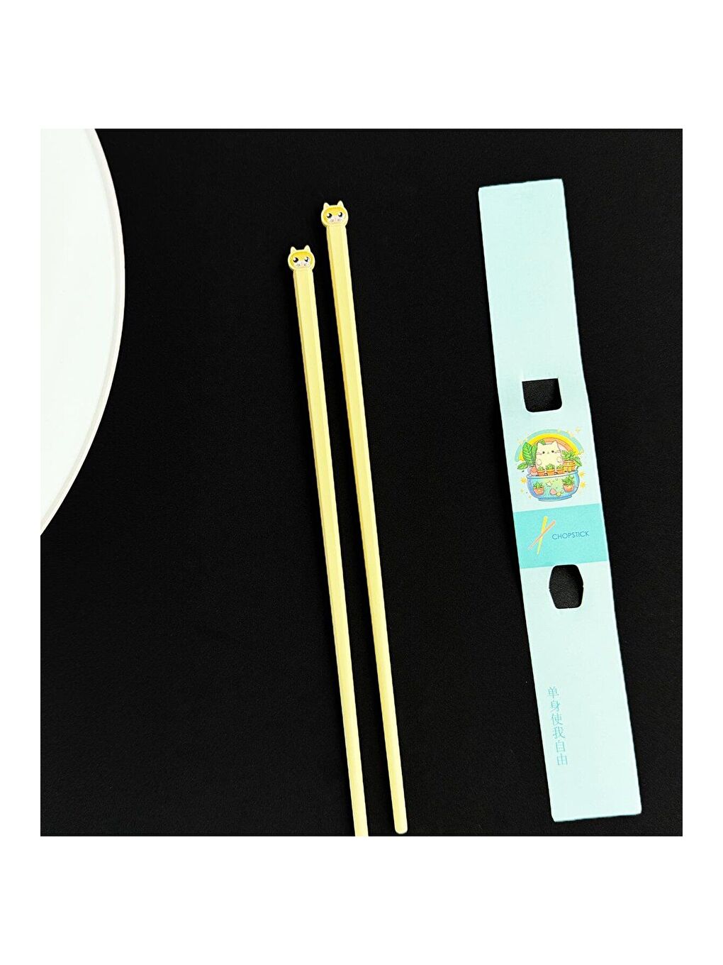 BAM HEDİYELİK EŞYA Sari Kedi Figürlü Metal Chopstick - 1