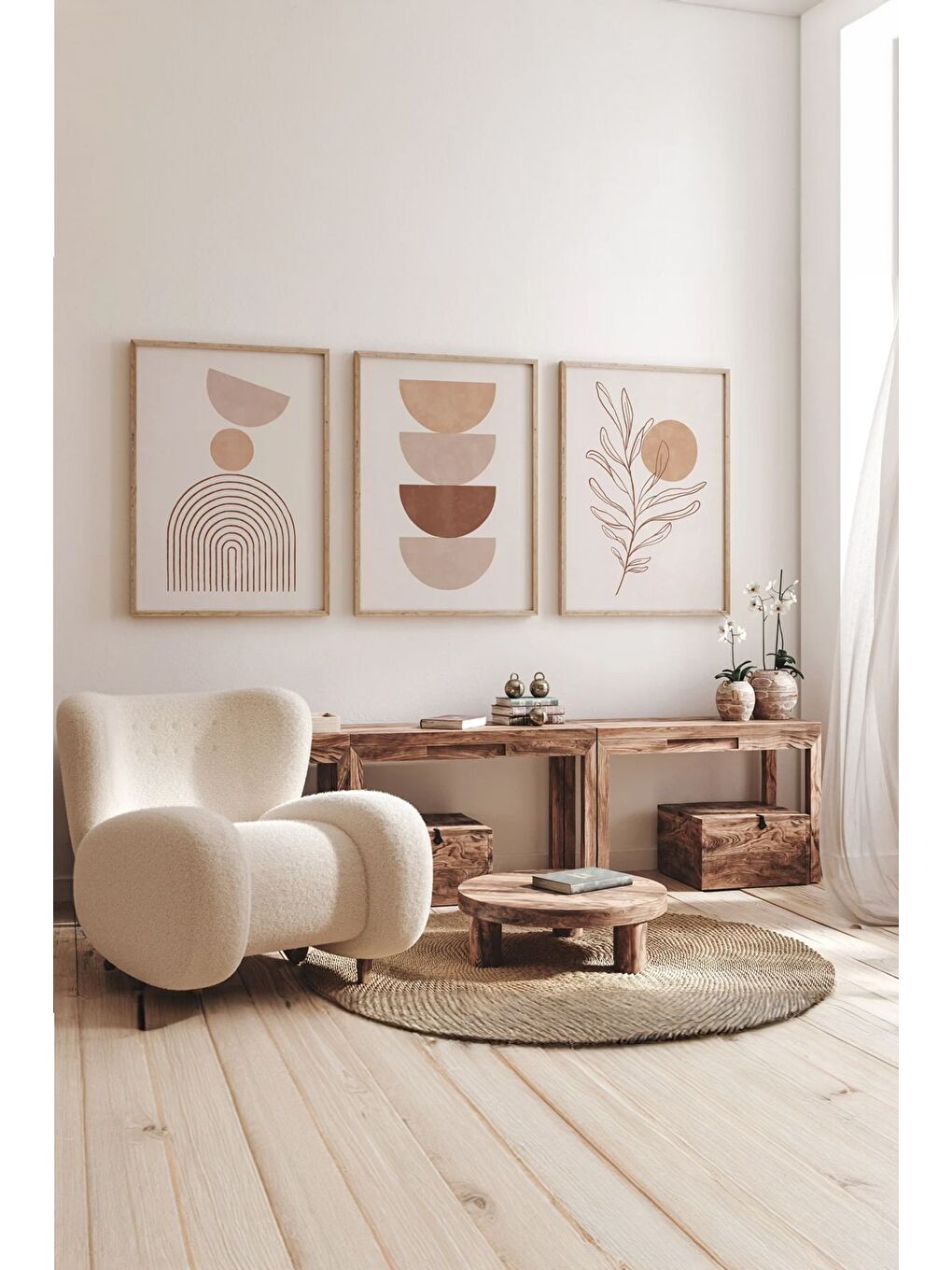 Beyaz Gerçek Ahşap Çerçeveli 3 Parça 3D Poster Tablo Seti - 3DARTSOHOSET44-3348