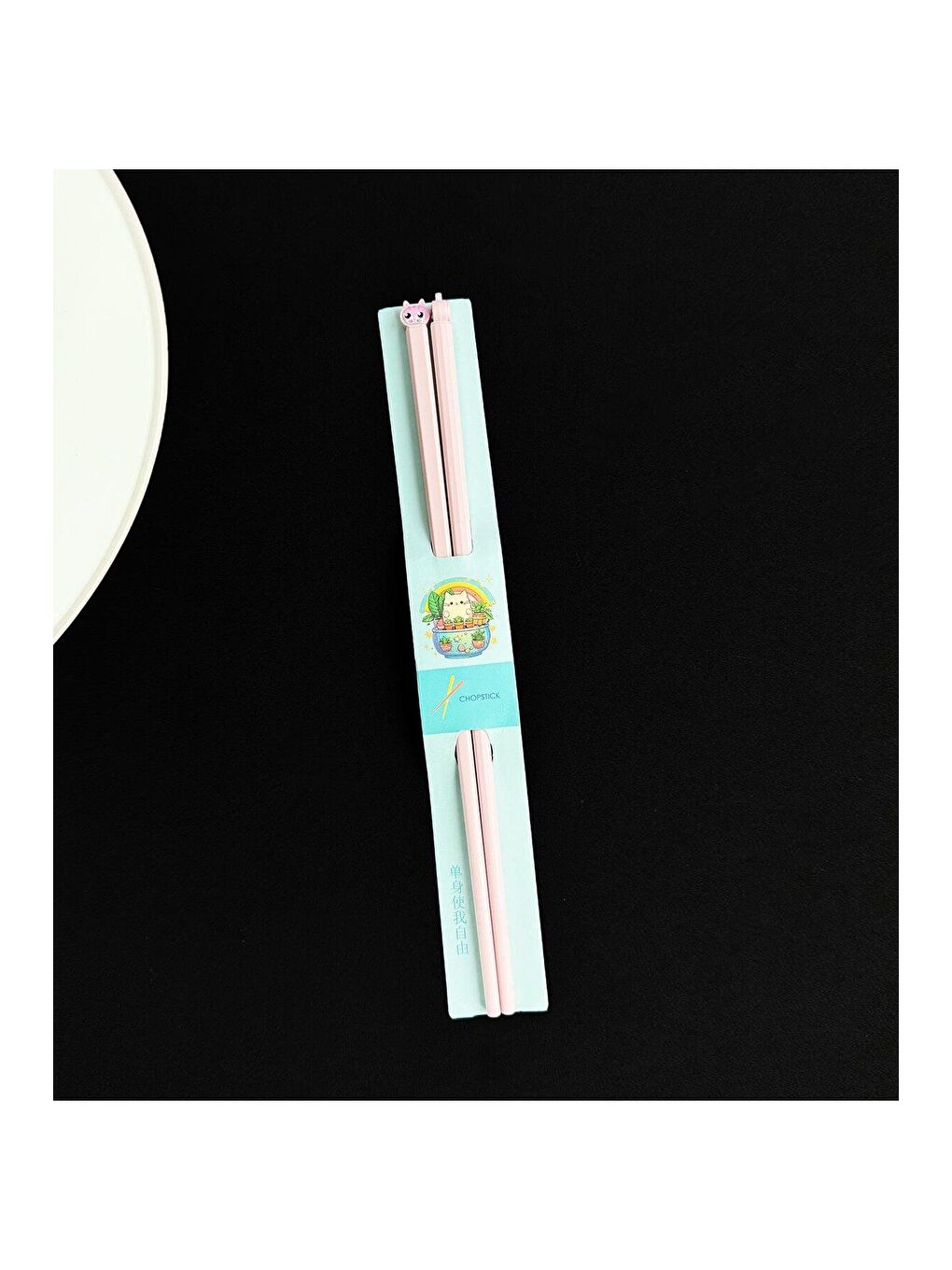 BAM HEDİYELİK EŞYA Pembe Kedi Figürlü Metal Chopstick