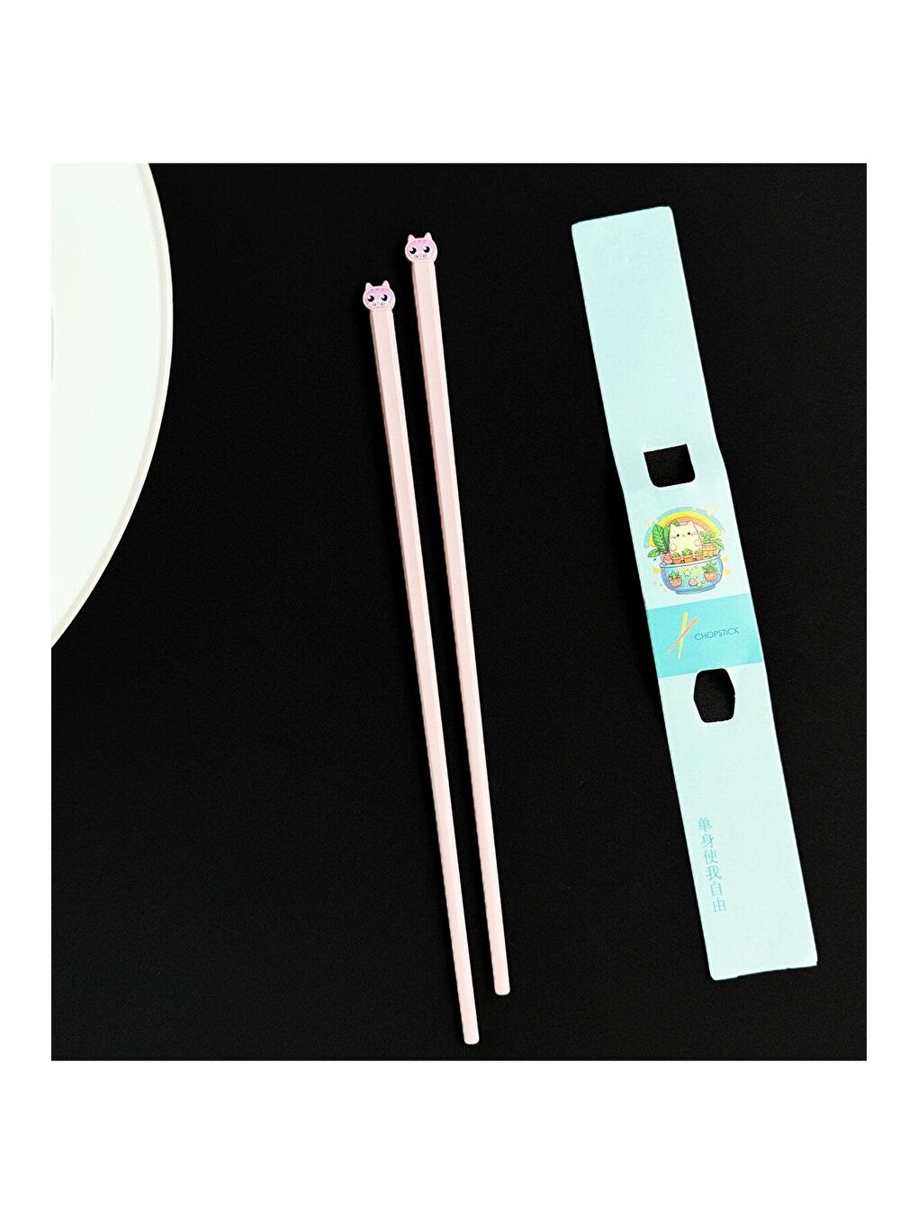 BAM HEDİYELİK EŞYA Pembe Kedi Figürlü Metal Chopstick - 1