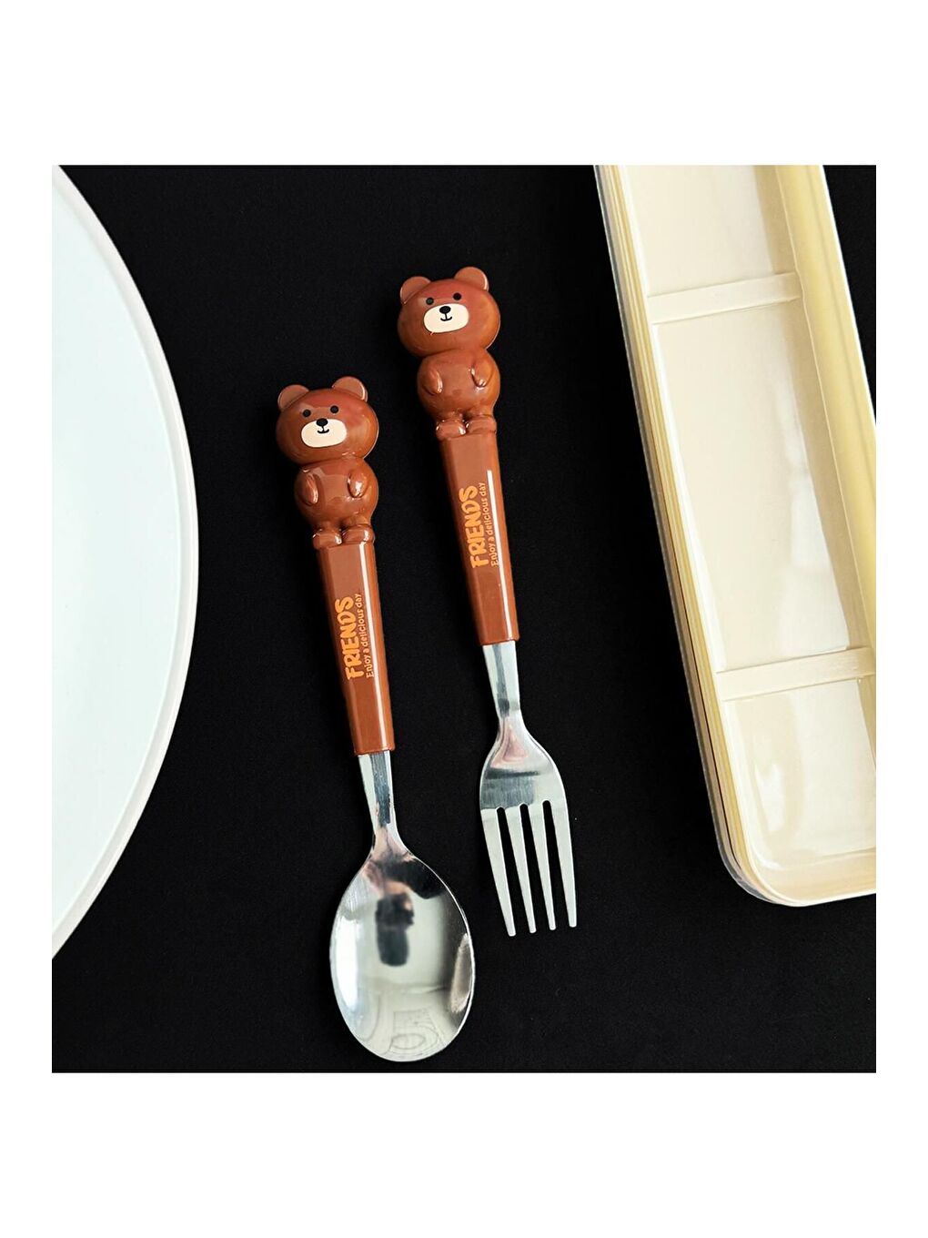 Kahverengi Sevimli Hayvan Figürlü Çatal Kaşık Seti-1