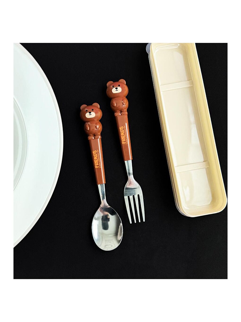 Kahverengi Sevimli Hayvan Figürlü Çatal Kaşık Seti-2