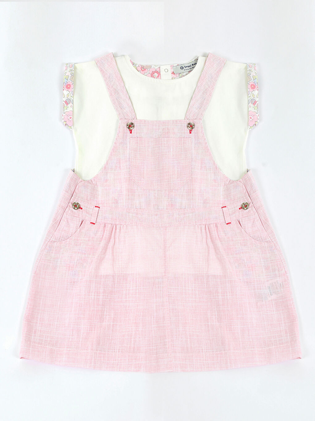 Pembe Bisiklet Yaka Kolsuz Kız Bebek Tişört ve Salopet Elbise