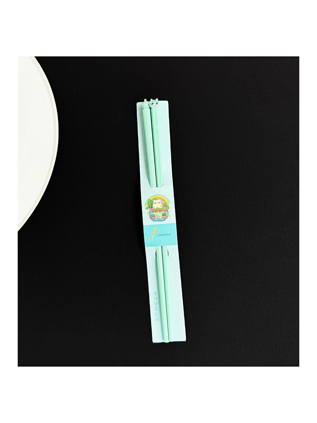 BAM HEDİYELİK EŞYA Yeşil Kedi Figürlü Metal Chopstick