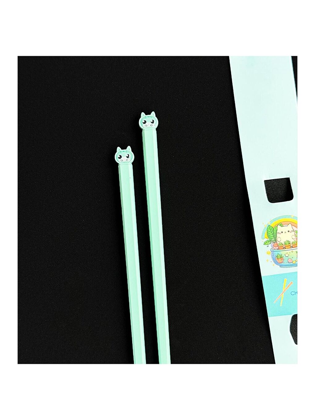 BAM HEDİYELİK EŞYA Yeşil Kedi Figürlü Metal Chopstick - 2