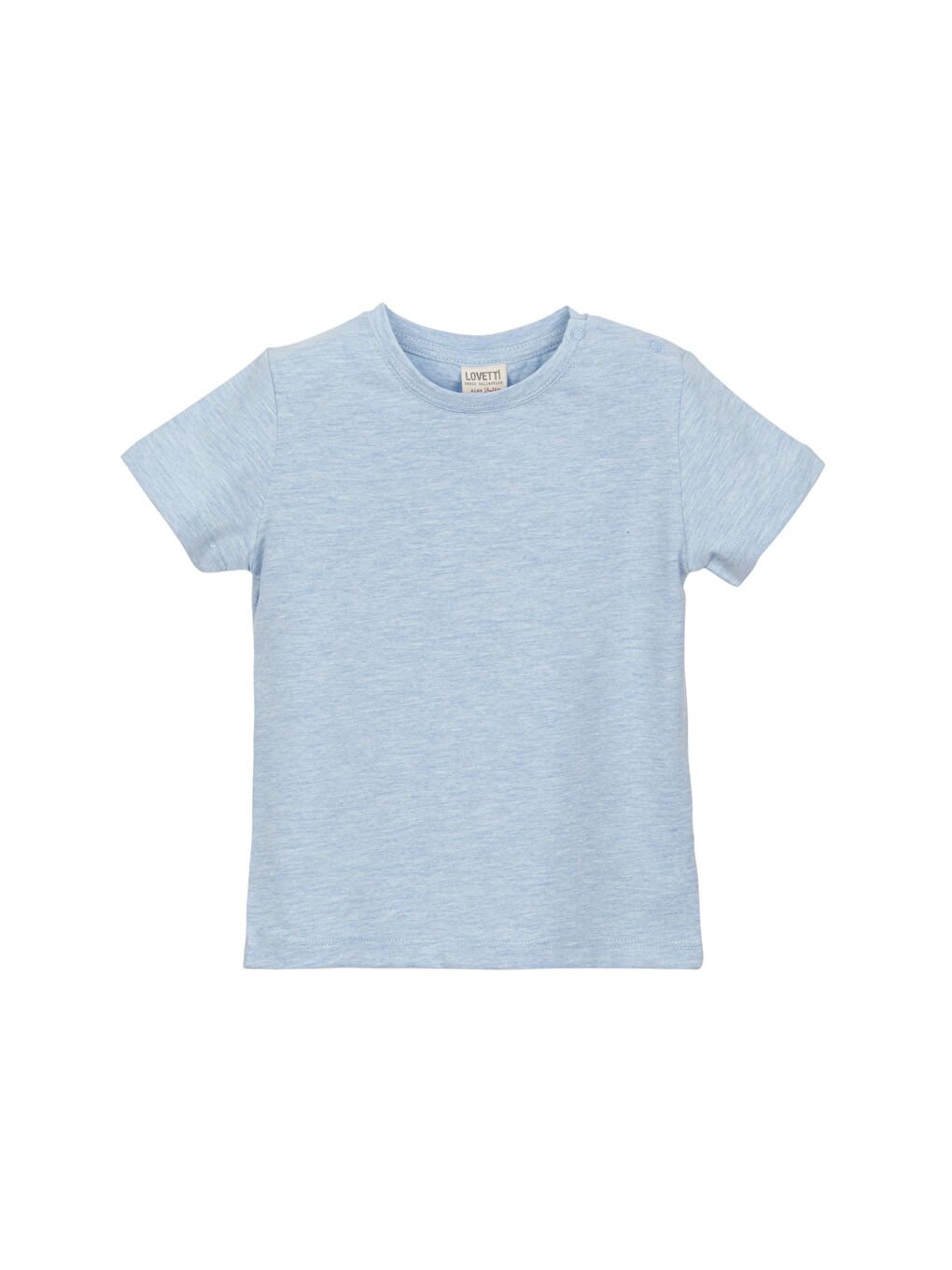 Açık Mavi Melanj Unısex Sıfır Yaka Kısa Kollu Tişört