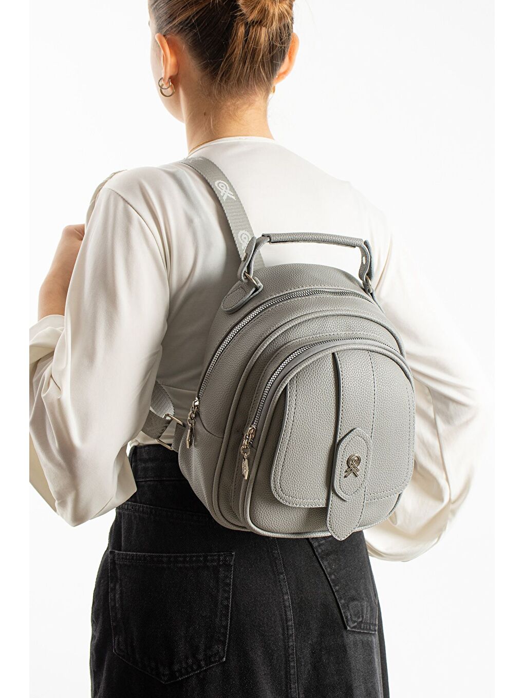 Çok Gözlü Mini Frank Sırt Çantası Gri