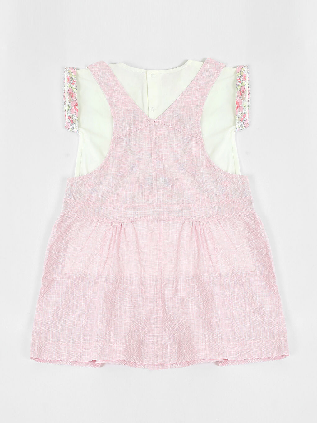 Pembe Bisiklet Yaka Kolsuz Kız Bebek Tişört ve Salopet Elbise-1